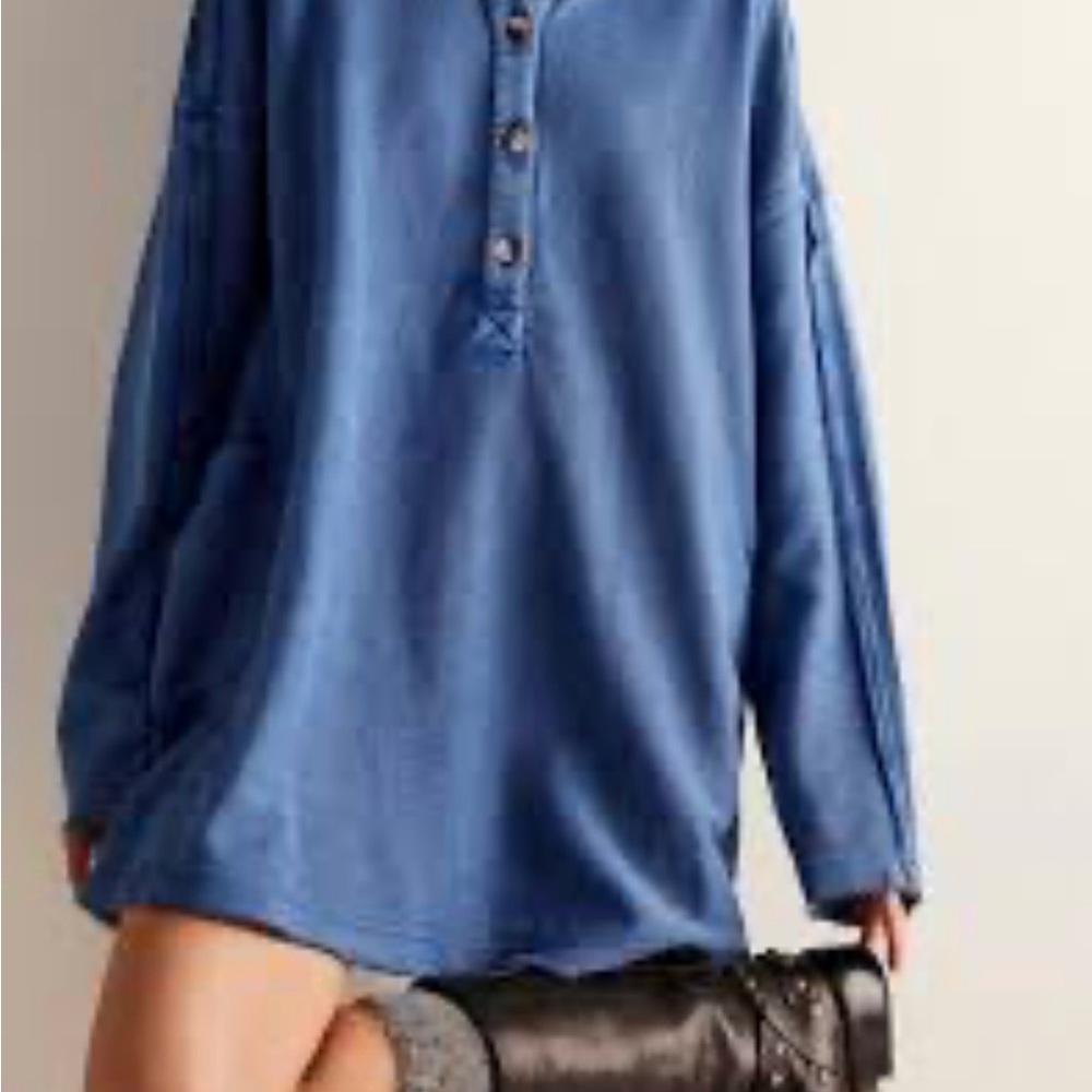 Free People Oversized Blue Button-Down Shirt